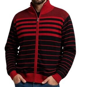 True Rock Sweater Jacket XL NWT Red Black Striped Zip Up Cardigan Streetwear
